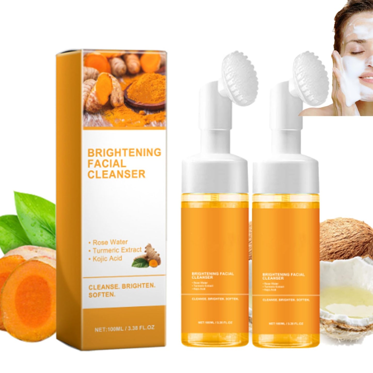 Revitalize Your Skin with 2Pcs Turmeric Facial Cleanser - Deep Cleansing Foaming Face Wash for a Radiant Glow (100Ml)