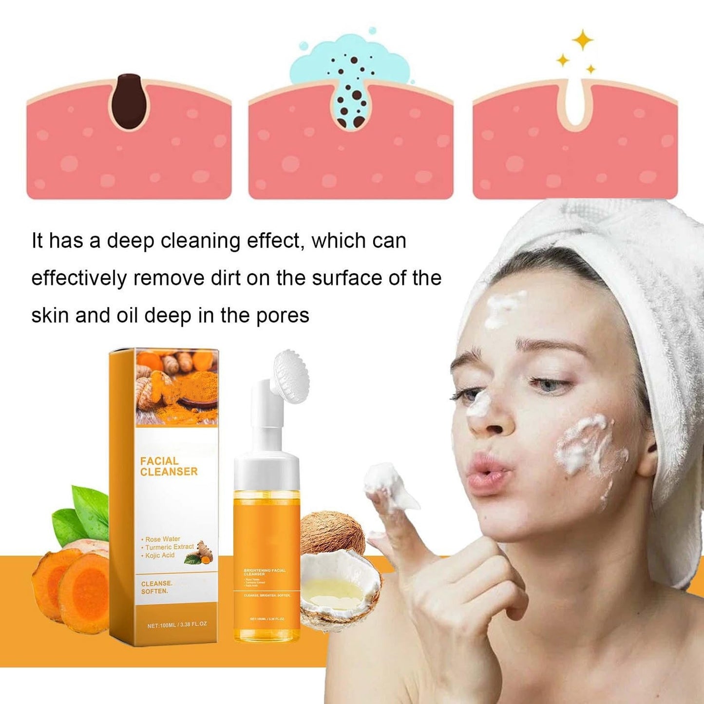 Revitalize Your Skin with 2Pcs Turmeric Facial Cleanser - Deep Cleansing Foaming Face Wash for a Radiant Glow (100Ml)